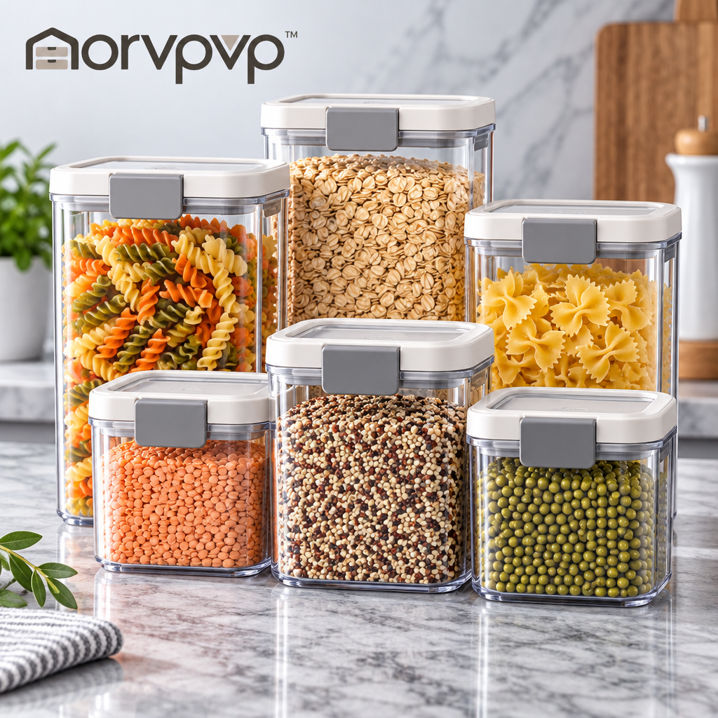 morvpvp™ ClearSeal Airtight Food Storage Containers, 6-Piece Stackable Pantry Organizer Set with Locking Lids for Flour, Sugar, Rice, Pasta & Dry Goods