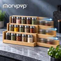 morvpvp™ TierLine Expandable Bamboo Spice Rack Organizer, 3-Tier Adjustable Kitchen Cabinet Shelf for Seasoning Jars, Pantry Storage & Countertop Organization