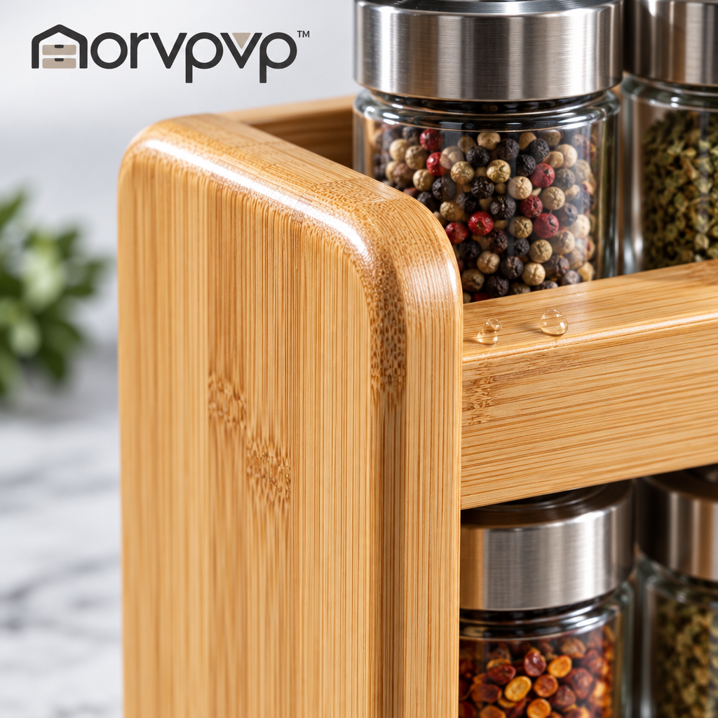 morvpvp™ TierLine Expandable Bamboo Spice Rack Organizer, 3-Tier Adjustable Kitchen Cabinet Shelf for Seasoning Jars, Pantry Storage & Countertop Organization
