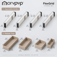 morvpvp™ FlexGrid Adjustable Kitchen Drawer Organizer, 8-Piece Modular Drawer Divider Set for Utensils, Flatware, Kitchen Tools & Household Storage