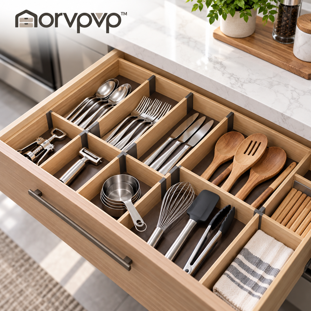 morvpvp™ FlexGrid Adjustable Kitchen Drawer Organizer, 8-Piece Modular Drawer Divider Set for Utensils, Flatware, Kitchen Tools & Household Storage