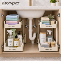 morvpvp™ SlideEase 2-Tier Under Sink Organizer, 2-Pack Pull-Out Cabinet Storage Rack with Sliding Drawers for Kitchen Cleaning Supplies & Bathroom Essentials