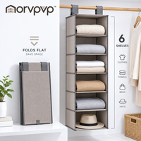 morvpvp™ SoftTier 6-Shelf Hanging Closet Organizer, Foldable Fabric Wardrobe Storage Shelves with Reinforced Compartments for Sweaters, Clothing, Towels & Accessories