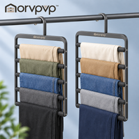 morvpvp™ LineFold 5-Tier Pants Hangers, 2-Pack Space-Saving Metal Trouser Organizers with Non-Slip Bars for Jeans, Slacks, Scarves & Closet Storage