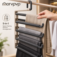 morvpvp™ LineFold 5-Tier Pants Hangers, 2-Pack Space-Saving Metal Trouser Organizers with Non-Slip Bars for Jeans, Slacks, Scarves & Closet Storage