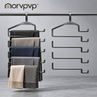 morvpvp™ LineFold 5-Tier Pants Hangers, 2-Pack Space-Saving Metal Trouser Organizers with Non-Slip Bars for Jeans, Slacks, Scarves & Closet Storage