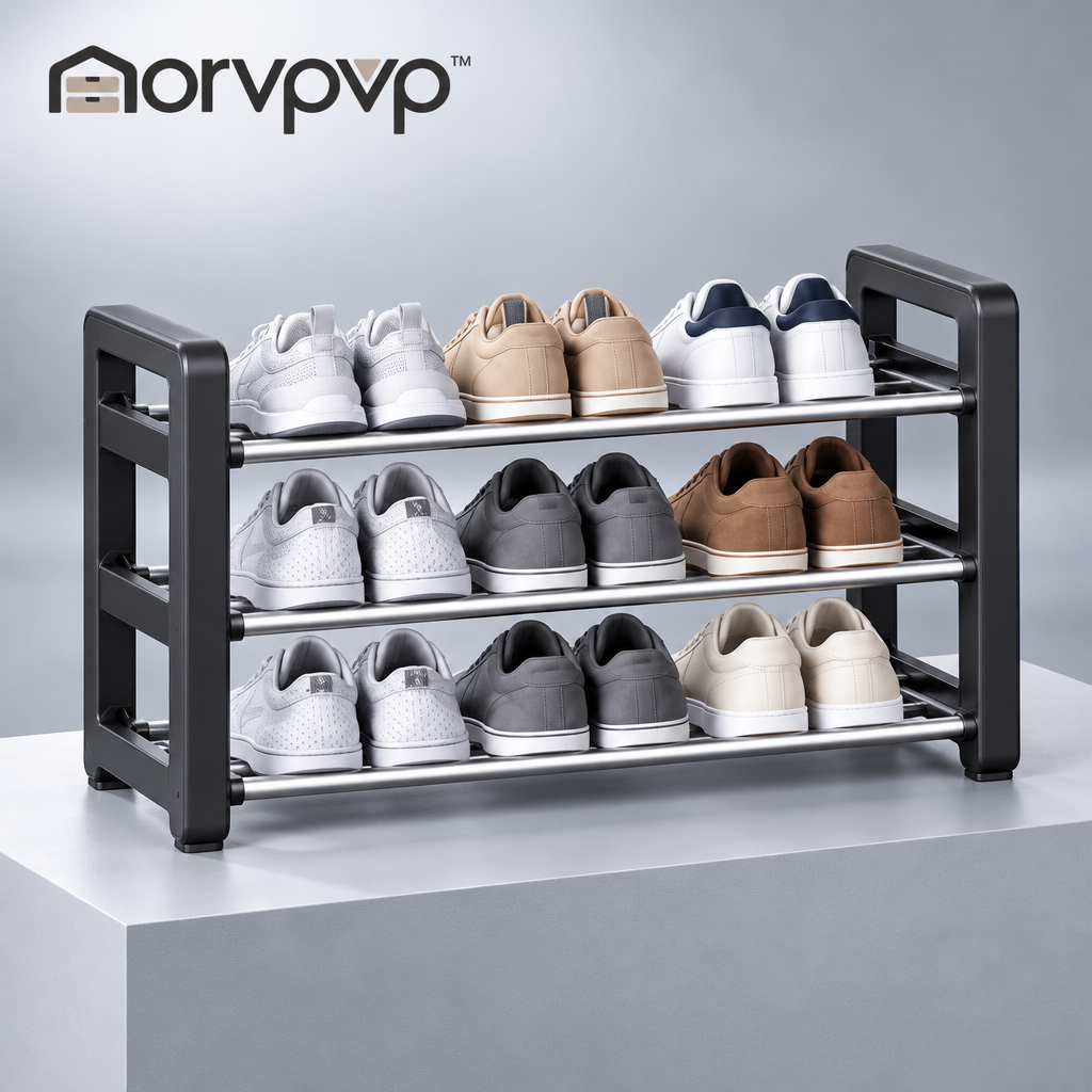 morvpvp™ StepSpace Adjustable 3-Tier Shoe Rack, Expandable Metal Shoe Organizer Shelf for Closet, Entryway, Bedroom & Hallway Footwear Storage