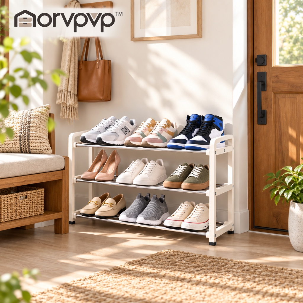 morvpvp™ StepSpace Adjustable 3-Tier Shoe Rack, Expandable Metal Shoe Organizer Shelf for Closet, Entryway, Bedroom & Hallway Footwear Storage