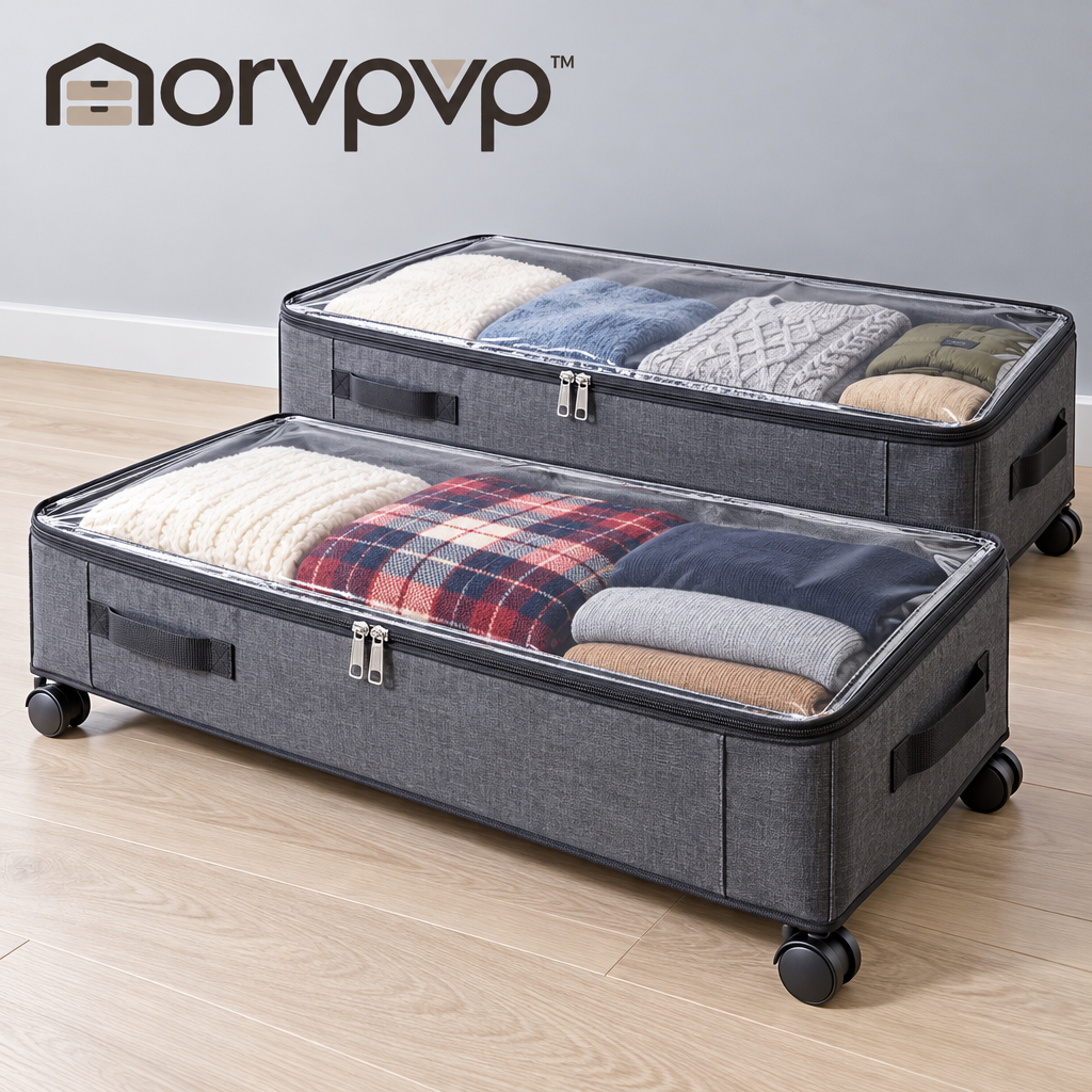 morvpvp™ LowNest Under Bed Storage Containers with Wheels, 2-Pack Rolling Clothes Organizer Bins with Lids for Blankets, Seasonal Clothing, Shoes & Bedroom Storage