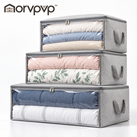 morvpvp™ LinenFold Large Blanket Storage Bags, 3-Pack Foldable Fabric Bedding Organizers with Zippered Lids, Clear Windows & Carry Handles for Comforters and Seasonal Clothes