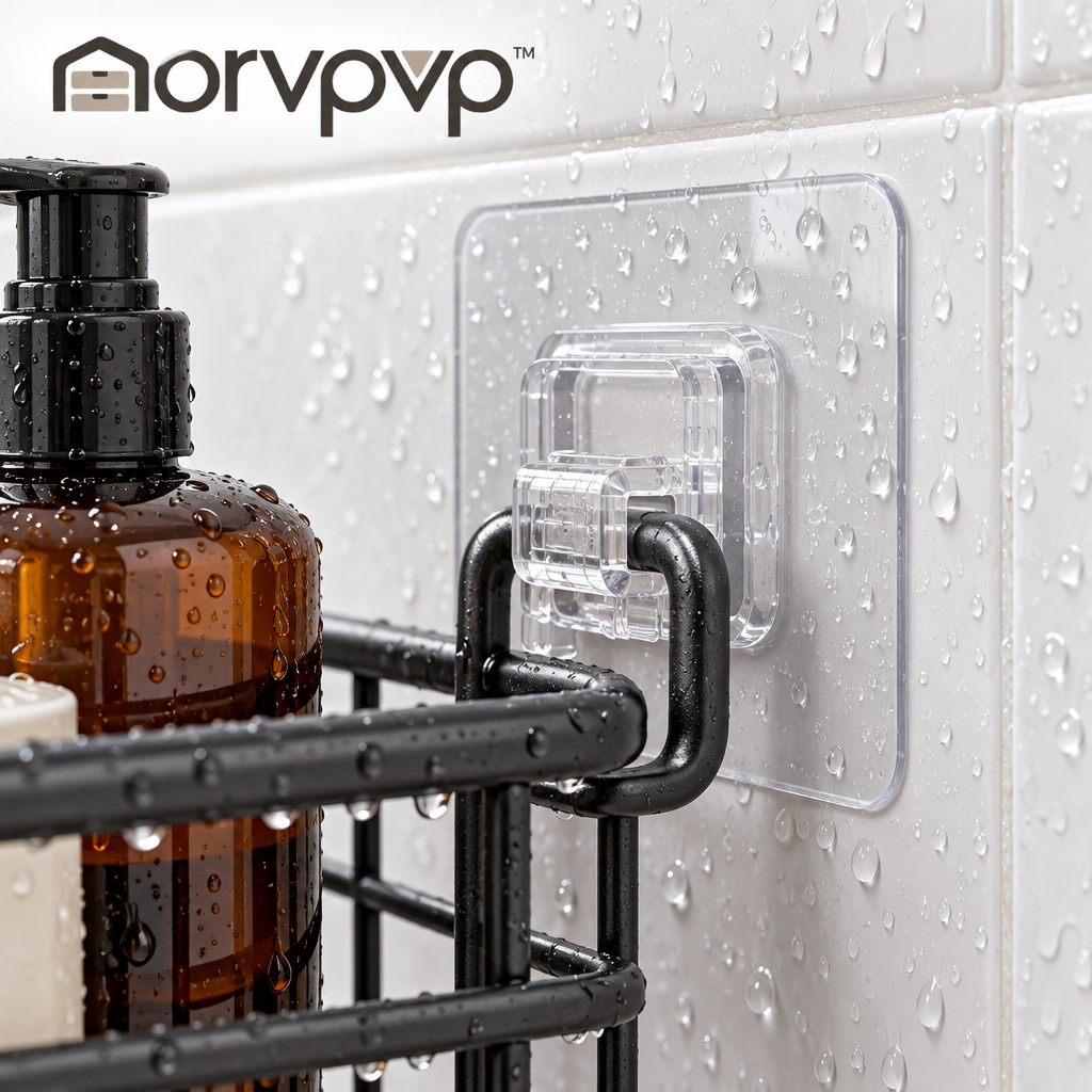 morvpvp™ AquaLine Shower Caddy Organizer, 2-Pack Wall-Mounted Bathroom Shelves with Drainage Slots & Removable Hooks for Shampoo, Conditioner, Soap & Shower Essentials