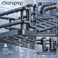 morvpvp™ AquaLine Shower Caddy Organizer, 2-Pack Wall-Mounted Bathroom Shelves with Drainage Slots & Removable Hooks for Shampoo, Conditioner, Soap & Shower Essentials