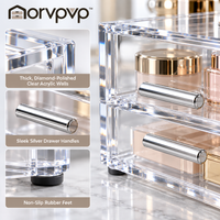 morvpvp™ ClearVista Cosmetic Organizer with Drawers, 2-Tier Clear Makeup Storage Box with Divided Top Tray for Skincare, Brushes, Lipsticks & Bathroom Vanity Essentials