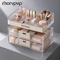 morvpvp™ ClearVista Cosmetic Organizer with Drawers, 2-Tier Clear Makeup Storage Box with Divided Top Tray for Skincare, Brushes, Lipsticks & Bathroom Vanity Essentials