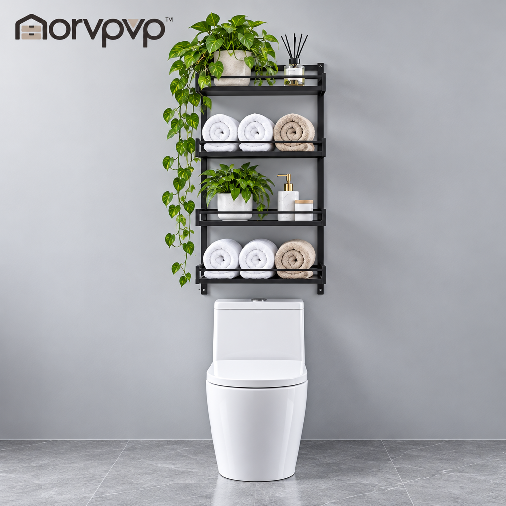 morvpvp™ PureFrame Over-the-Toilet Storage Rack, 3-Tier Freestanding Metal Bathroom Shelf Organizer with Open Shelving for Towels, Toiletries & Small-Space Bathroom Storage